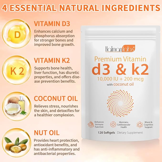 Vitamin D3 K2,D3 K2 Vitamin Supplement,Vitamin D3 and K2,D3 K2 Vitamin Supplement,Replenish Vitamin D3 K2 Coconut Oil Softgels (240)