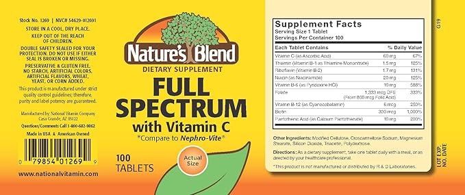 Nature's Blend Full Spectrum B with Vitamin C Powder, 100 Count (1269)