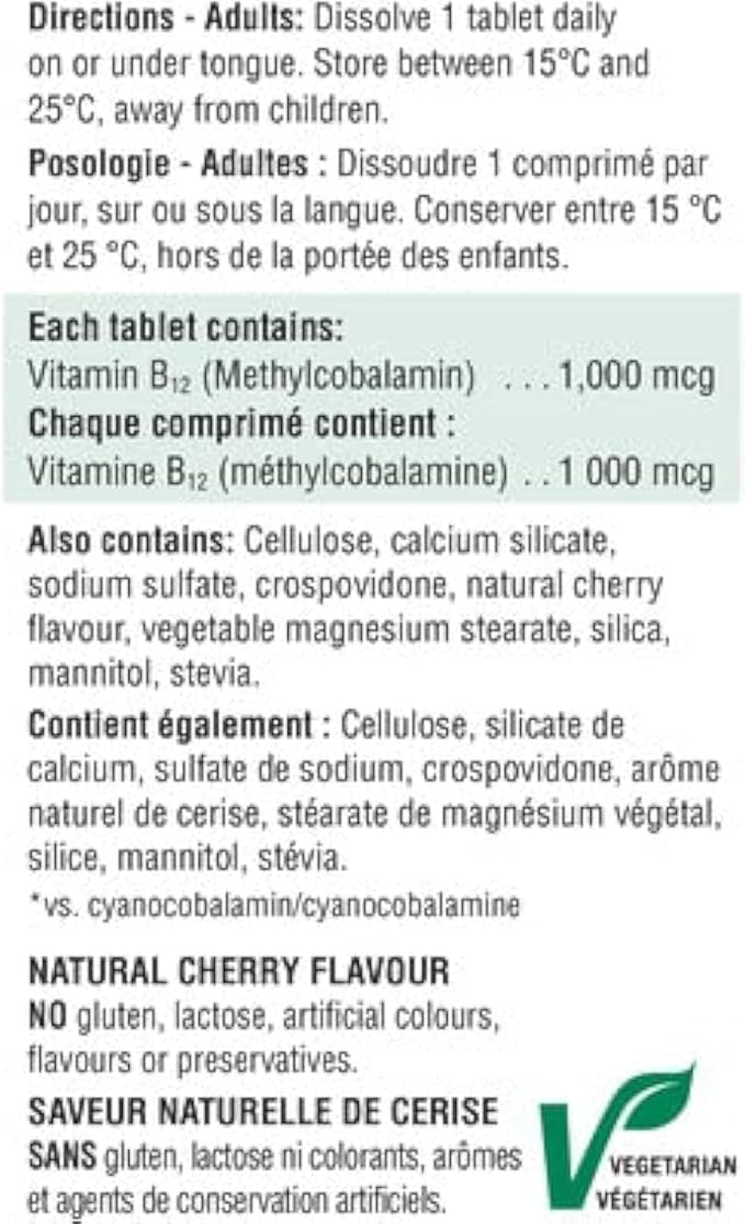 Jamieson Vitamin B12 Methylcobalamin Fast Dissolving Sublingual Tablets, 1,000 mcg, 100 sublingual Tablets