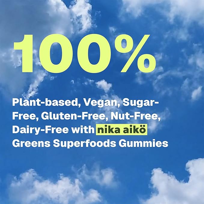 Greens Superfood Gummies, Boost Energy, Gut & Immune Support, Sugar-Free, Vegan with Broccoli, Spinach, Kale, Spirulina, Chlorella, Probiotics & Multivitamin, Apple Flavor, 60 Count