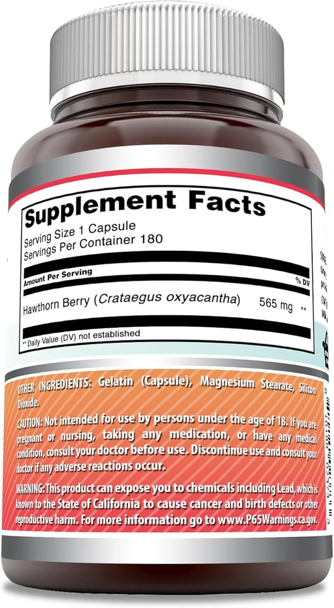 Amazing Formulas Hawthorn Berries Supplement | 565 Mg | 180 Capsules | Non-GMO | Gluten-Free | Made in USA