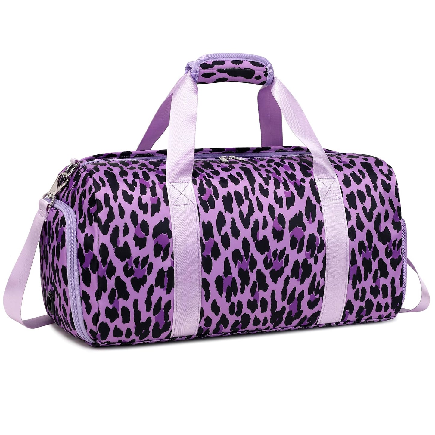 Dance Bag for Girls Teen Gym Bag Sports Bag Ballet Bag with Wet Pocket Teen Duffle Bag Carry On Weekender Overnight Bag with Shoe Compartment（Purple Leopard Print）