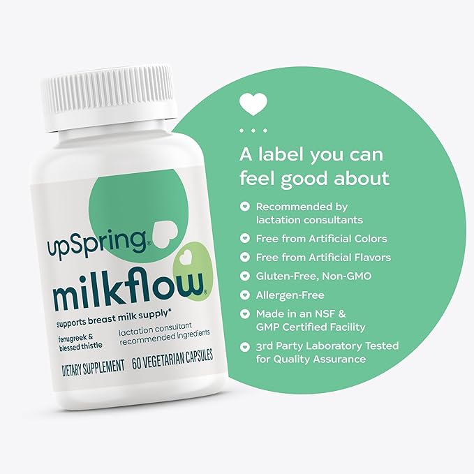 UpSpring Milkflow Lactation Supplement Capsules for Milk Supply Increase, Breastfeeding Supplements Capsules with Fenugreek & Blessed Thistle, Non-GMO, Lactation Support 60 Vegan Capsules