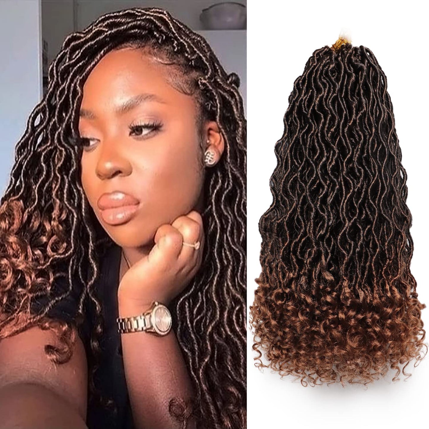 Goddess Locs Crochet Hair 6 Packs 14 Inch Wavy Curly Faux Locs Crochet Hair Pre Looped Crochet Synthetic Braids Hair With Curly Ends Crochet Faux Locs Hair for Black Women Extensions