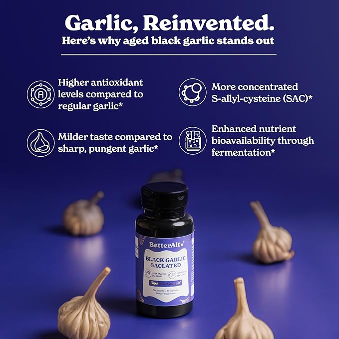 Aged Black Garlic Capsules | Helps Promote Brain & Immune Health | Supports High Absorption - 30 Capsules