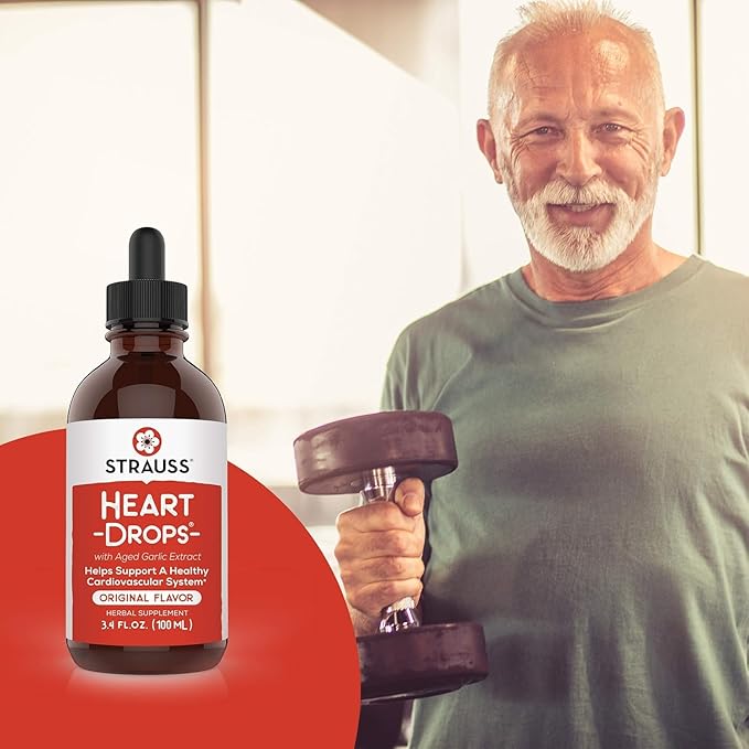 Strauss Naturals Heart Drops – Natural Mistletoe & Aged Garlic Extract Heart Health Supplement – Helps Maintain Healthy Cardiovascular System – Vegan & Non-GMO – 225 ml Bottle