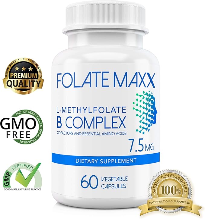 FolateMaxx L-Methylfolate + B12 Methylcobalamin & B6 Blend (7.5mg) - 60 Capsules - Active B-Complex with Cofactors & Essential Amino Acids - Non GMO, Gluten Free, No Fillers