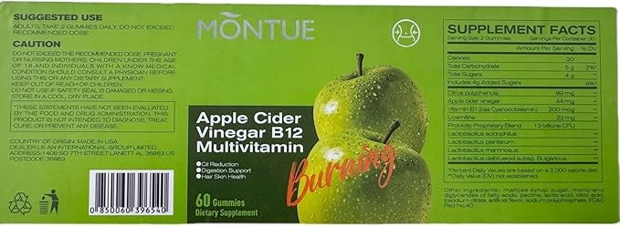 Apple Cider Vinegar Gummies B12 Multivitamin,ACV Supplement Gummy Vitamins,Vegetarian Supplement for Women & Men,Non GMO,Support Normal Energy Levels & Gut Health 60 Gummies (60)