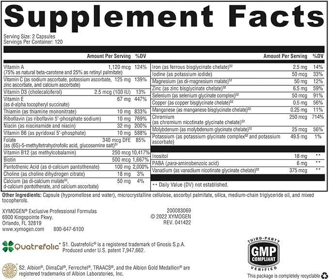 XYMOGEN ActivNutrients with Iron and Copper - Multivitamin Multimineral for Wellness, Immune, Energy and Mood Support - Chelated Minerals + Active B Vitamins with Folate (240 Capsules)