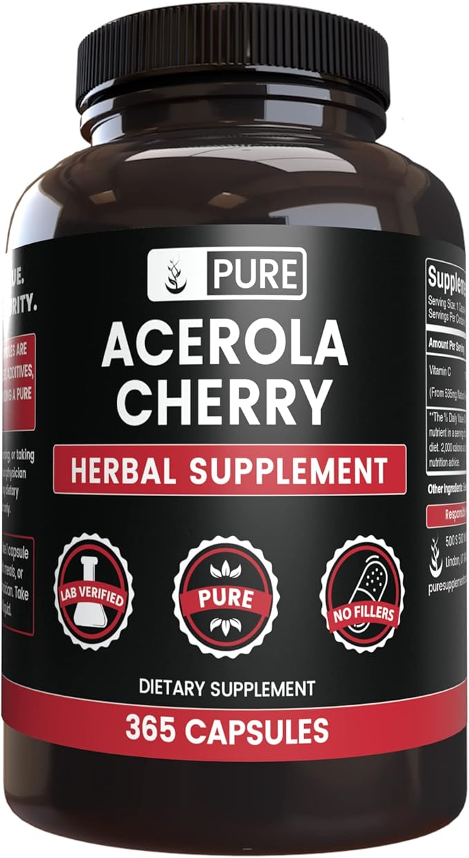 PURE ORIGINAL INGREDIENTS Acerola Cherry (365 Capsules) No Magnesium Or Rice Fillers, Always Pure, Lab Verified