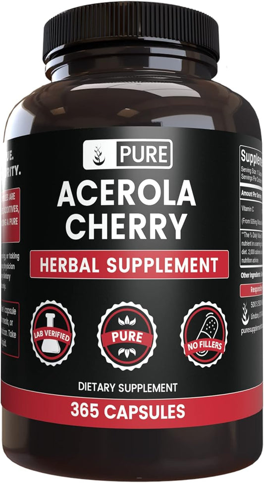 PURE ORIGINAL INGREDIENTS Acerola Cherry (365 Capsules) No Magnesium Or Rice Fillers, Always Pure, Lab Verified
