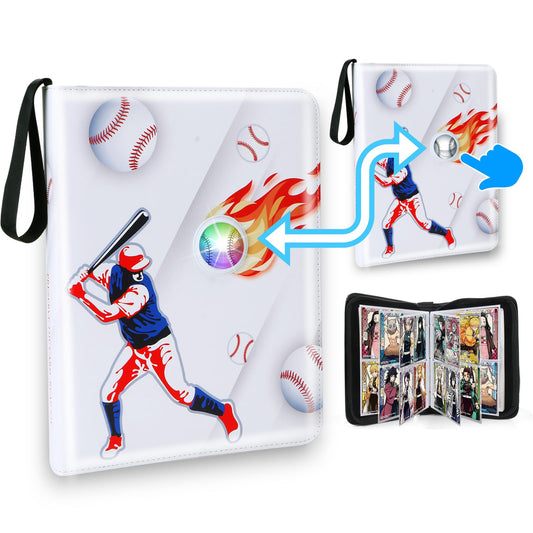 Baseball card binder,Baseball card holder,Trading Card Binder,with 7 Colorful Light Flashing Cards Binder,400 Card Capacity, Durable Leather, Zipper Closure, Convenient Handle(4Pocket)