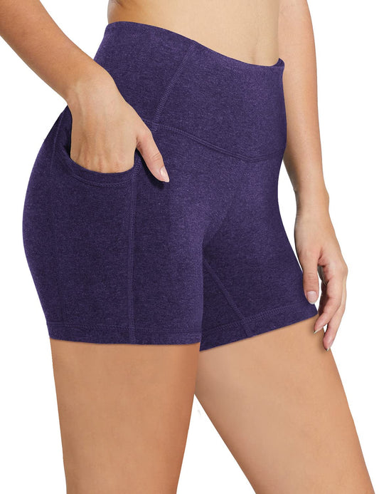 BALEAF Biker Shorts Women Yoga Gym Workout Spandex Running Volleyball Tummy Control Compression Shorts with Pockets 5" Heather Purple XS