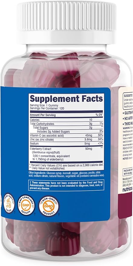 Nutricost Kids Elderberry Gummies (50mg) with Zinc & Vitamin C 120 Gummies - Gluten Free, No Corn Syrup