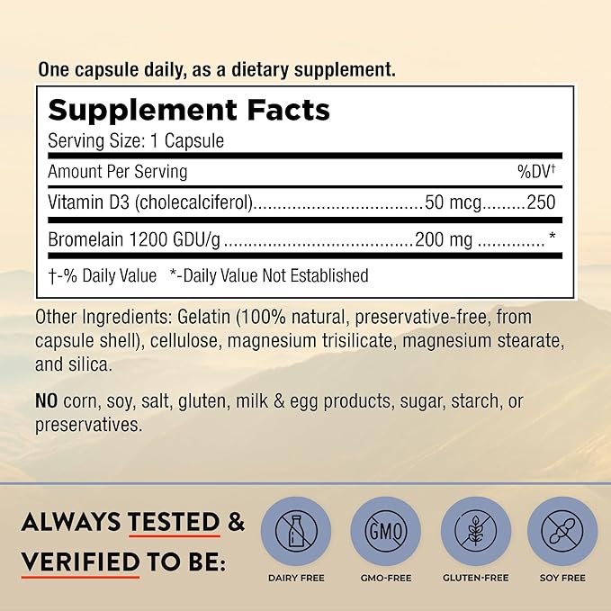 Mt. Angel Vitamins - Good Vitamin D, 2000 IU Vitamin D3 with Bromelain (60 Capsules)