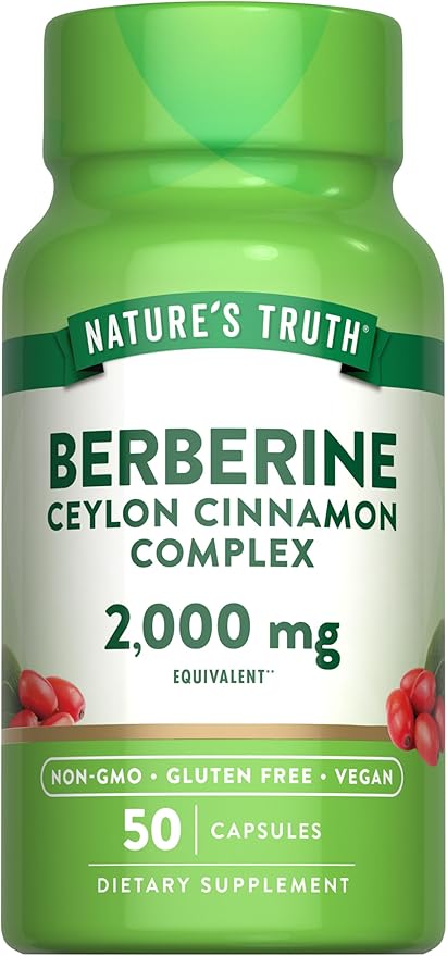 Nature's Truth Berberine with Ceylon Cinnamon Complex | 2,000mg | 50 Vegan Capsules | Vegan, Non-GMO, and Gluten Free Supplement
