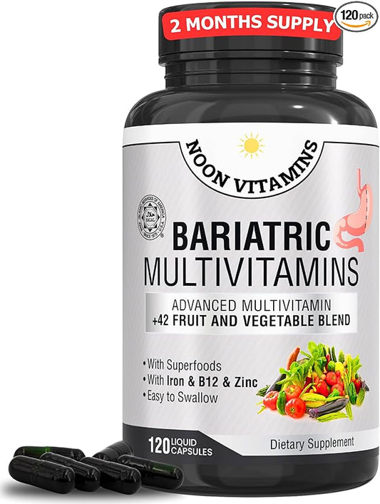 Bariatric Multivitamin with Iron for Women & Men - All-in-One 42 Superfood Blend for Energy & Immune Support - Post-Surgery Recovery, Easy-to-Swallow, Halal, Made in USA (120 Capsules)