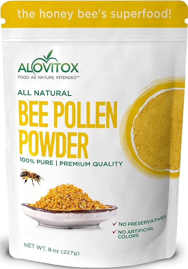 Alovitox Bee Pollen Powder | 100% Pure, Natural Raw Bee Pollen - Antioxidants, Proteins, Vitamins B6, B12, C and A, Amino Acids and More | Non-GMO, Vegan | 8z