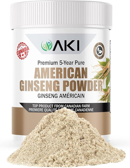 AKI American Ginseng Powder with 4% Ginsenosides - Ideal with Coffee, Beverages Like Smoothies - Pack of 1 (1.5oz/42.5g)