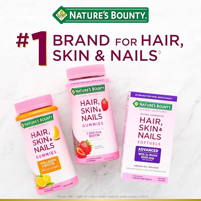 Nature's Bounty Hair, Skin & Nails with Biotin, Strawberry Gummies Vitamin Supplement, Supports Hair, Skin, and Nail Health for Women, 2500 mcg, 140 Ct (Pack of 2)
