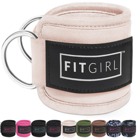 FITGIRL - Ankle Strap for Cable Machines and Resistance Bands, Work Out Cuff Attachment for Home & Gym, Glute Workouts - Kickbacks, Leg Extensions, Hip Abductors, for Women Only (Beige, Single)