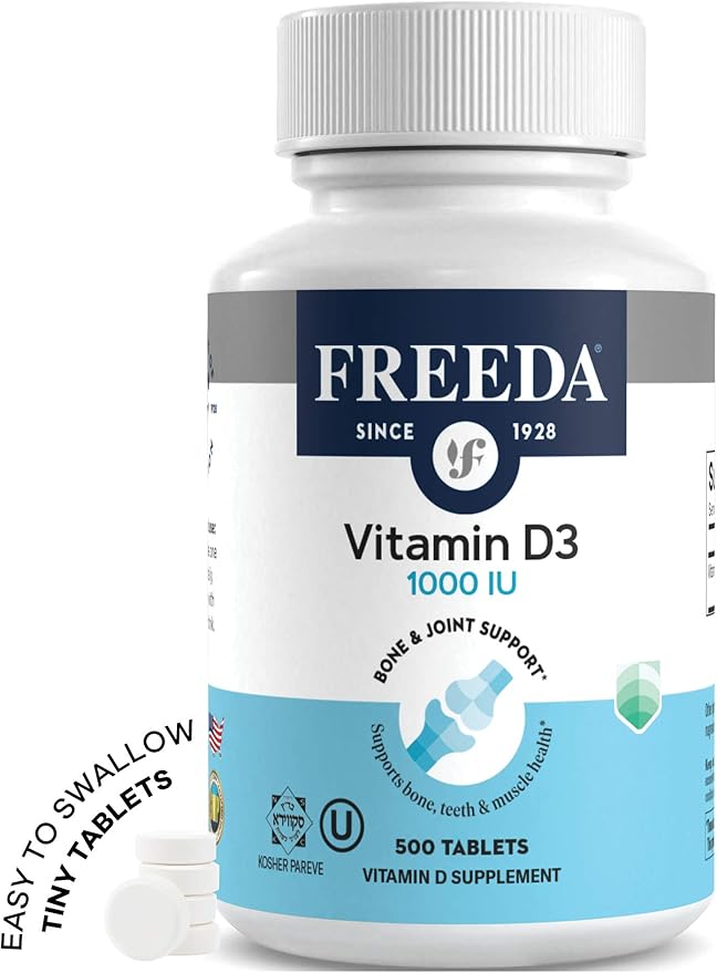 FREEDA Vitamin D3-1000 IU - Pure High Potency Kosher Supplement Tablets - Bone and Muscle Health, Calcium Absorption, Immune Support for Men and Women* - 500 Count