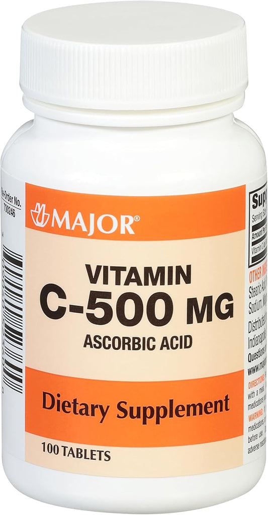 MAJOR Vitamin C-500 mg Ascorbic Acid - Vitamin C Tablets - Dietary Supplement - 100 Tablets