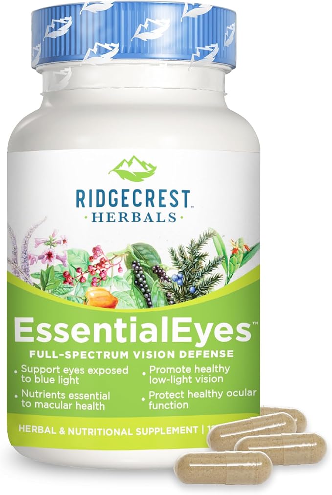 Ridgecrest Herbals EssentialEyes, Natural Eye Vitamin Supplements, Contains Lutein, Zeaxanthin, Bilberry Extract, Supports Eye and Vision Health (120 Vegan Caps, 30 Serv)