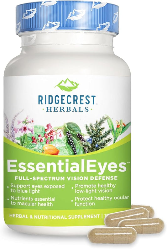 Ridgecrest Herbals EssentialEyes, Natural Eye Vitamin Supplements, Contains Lutein, Zeaxanthin, Bilberry Extract, Supports Eye and Vision Health (120 Vegan Caps, 30 Serv)