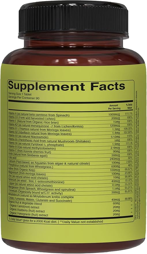 Pure Nutrition Whole Food Multivitamins for Men | 90 Tabs | One-A-Day | 100% RDA | 24 Natural Vitamins and Minerals | All Natural Plant Based Men's Multivitamin | 3 Months Supply