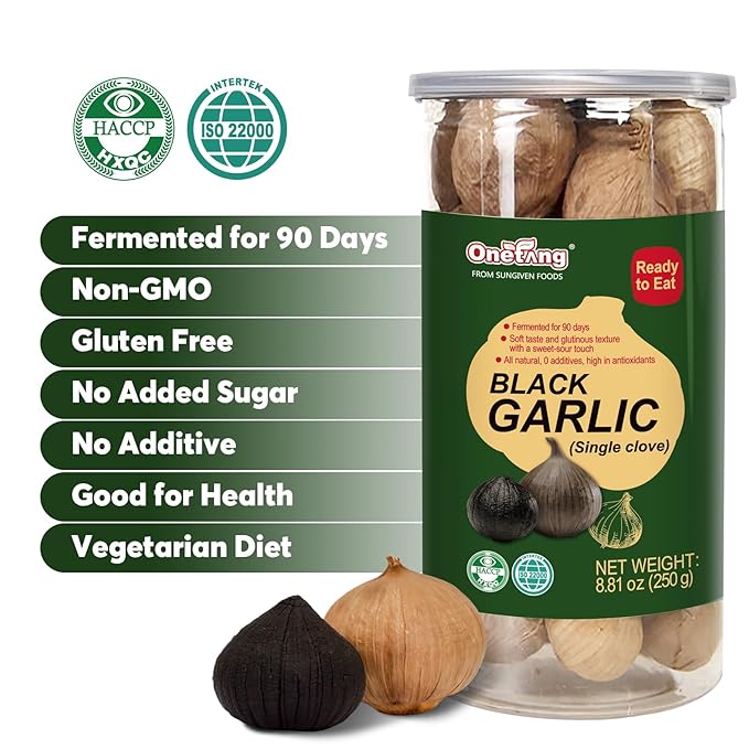 ONETANG Black Garlic 8.82 Oz (250g.), Whole Black Garlic Fermented for 90 Days, Super Foods, Non-GMO, Non-Additives, High in Antioxidants, Ready to Eat for Snack Healthy, Healthy Recipes