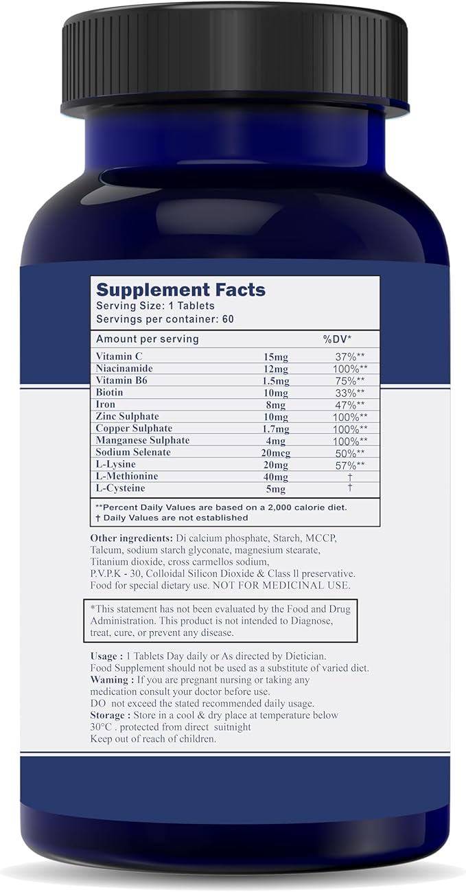 ZUNHER Tablets for Hair Supplement | Natural with Biotin, Iron, Vitamin B6, C, Zinc, Sodium for Women & Men - (60 Tablets, Pack of 2)