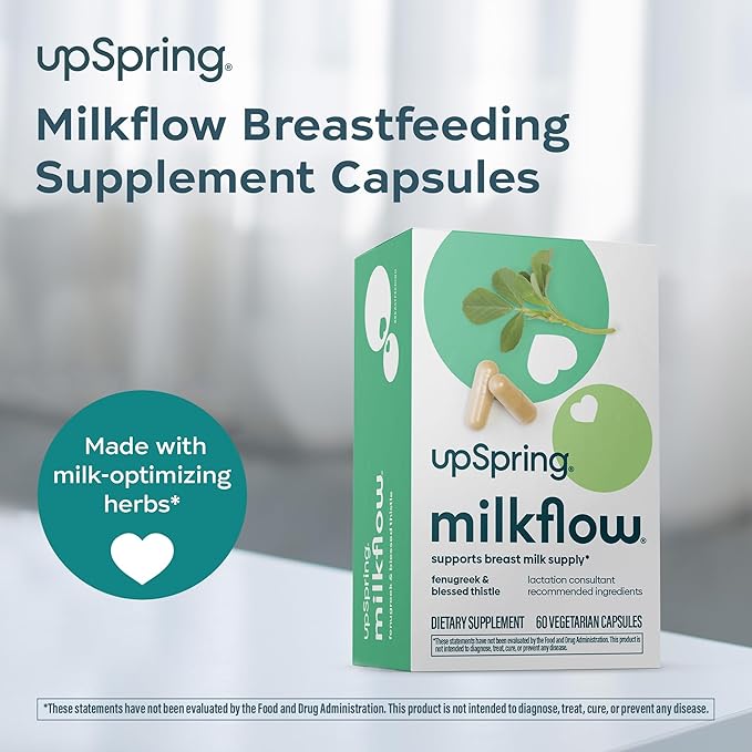 UpSpring Milkflow Lactation Supplement Capsules for Milk Supply Increase, Breastfeeding Supplements Capsules with Fenugreek & Blessed Thistle, Non-GMO, Lactation Support 60 Vegan Capsules