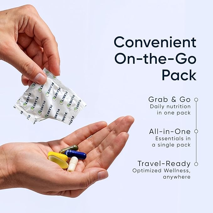 Planet 3 Vitamin Packs with Core Supplements | Heart, Eye and Immune Support with Elderberry Vitamin C and Zinc, Multivitamin, Omega 3, Vitamin D, Biotin, B12, Lutein, Daily Vitamins for Men and Women