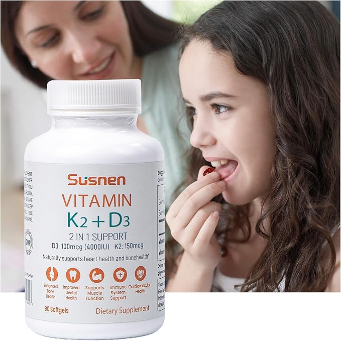 Vitamin K2+D3 Softgels Vitamin D3 4000IU K2 150mcg Dietary Supplement 2 in 1 D K Complex Support for Immune Calcium Absorption Bone Heart Dental Health Micro Ingredients(90 Softgels) Men Women Gift
