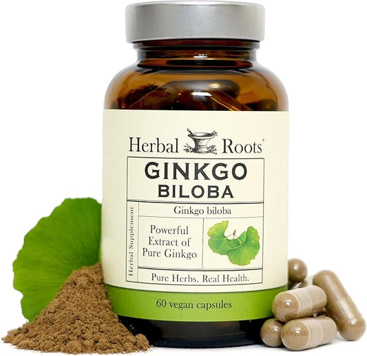 Herbal Roots Organic Ginkgo Biloba Made with Pure Organic Ginkgo Leaf and Extract - 60 Vegan Capsules