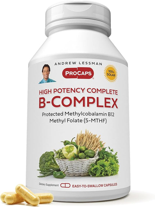 ANDREW LESSMAN High Potency B-Complex 60 Capsules - with High Levels of Folate Complex and Biotin, Promotes Cellular Growth, Energy, Immune Function, Detoxification, Fat Metabolism and More