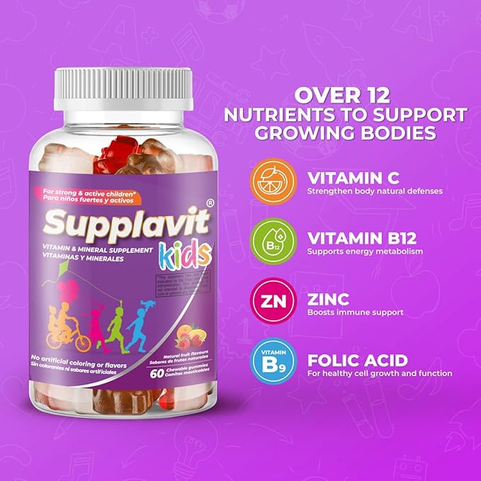 Kids Vitamins and Supplements, No Artificial Coloring, Allergen-Free for Healthy and Strong Children, Natural Fruit Flavors, Healthy and Delicious, (60 Gummies)