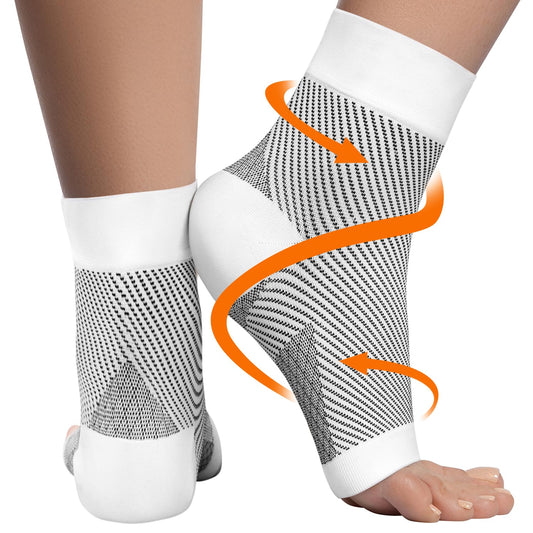 KEMFORD Ankle Compression Sleeve - Plantar Fasciitis Braces - Open Toe Compression Socks for Swelling, Sprain, Neuropathy, Arch Support for Men and Women - 20-30mmhg, M, White and Black