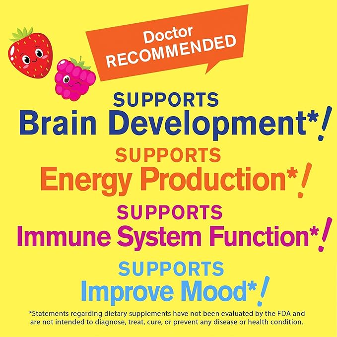 Vitamin B12 Gummies for Kids - Boost Energy, Improve Brain Function, and Strengthen Immune System - Non-GMO, Gluten-Free - Great Tasting Berry Flavor - Easy to Chew - 60 Gummies