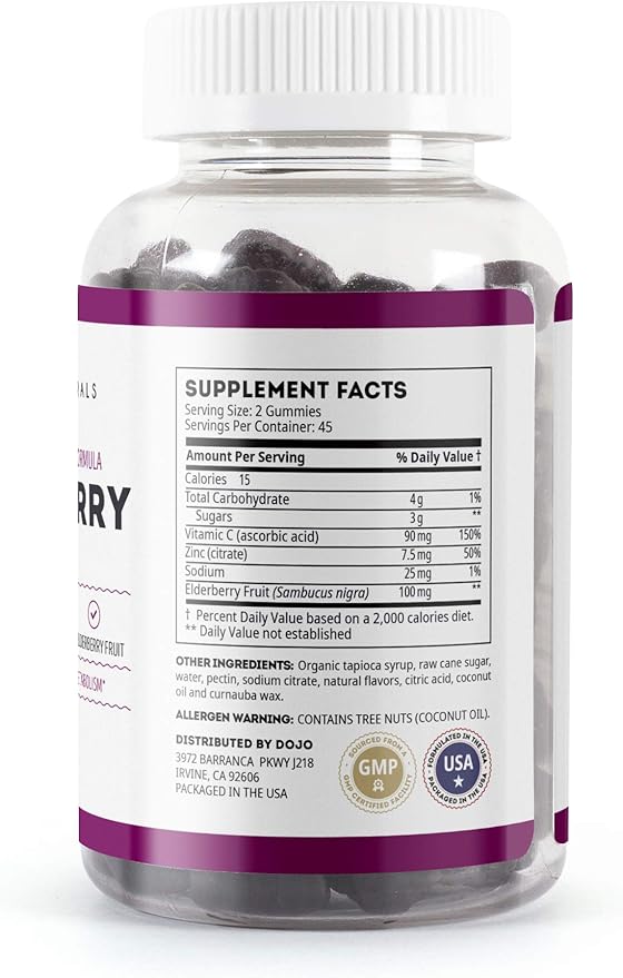 Kate Naturals Elderberry Gummies with Vitamin C and Zinc for Adults & Kids. Tasty Sambucus Elderberry Gummies for Immune Support (90 Gummies, 45 Day Supply)