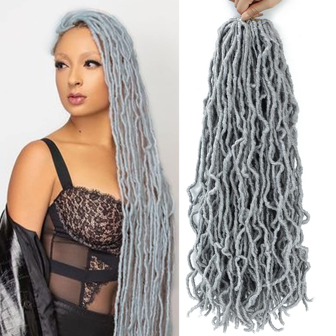 Faux Locs Crochet Hair 18Inch Soft Locs Crochet Hair 6Packs Pre Looped Crochet Hair Soft Locs Braiding Hair Natrual Black Color for Black Women, No Smell (18 Inch, 6 Pack, Grey) …