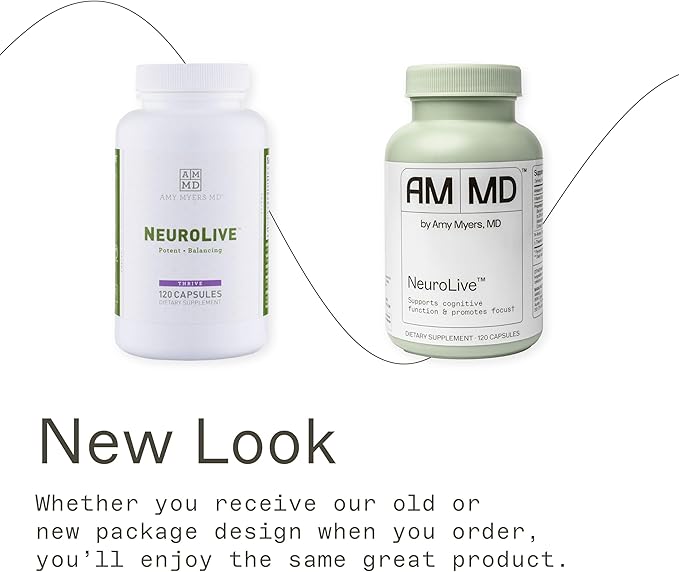 Amy Myers MD NeuroLive - Brain Cell Membrane Supplement - Aid Brain Tissue Health with Vitamin B6 & Ginkgo - Support Supplement for Healthy Vasculature & Blood Flow - 120 Capsules (60 Servings)