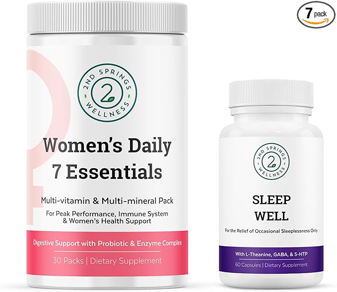 Women's Daily 7 Essentials & Sleep Well Bundle - Complete Multivitamin Pack with Sleep Well