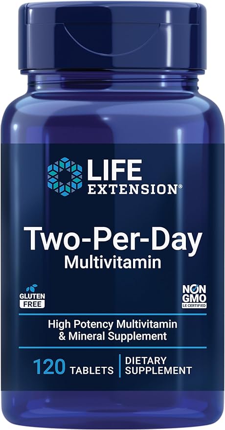 Life Extension Two-Per-Day 120 Tablet Multi-Vitamin & 60 Capsule Optimized Ashwagandha Stress Relief Supplement Bundle