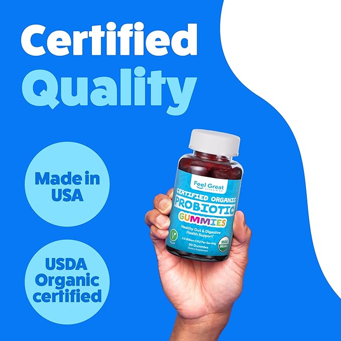 Feel Great USDA Probiotic Gummies for Adults and Kids - 2.5 Billion CFU (30 Day) | Immune Support and Digestive Health | Clinically Studied DE111 - Bacillus subtilis