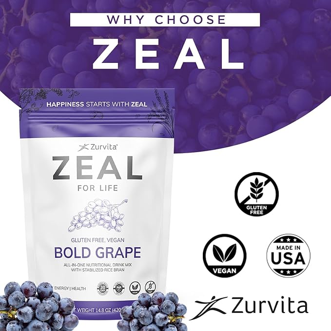 Zurvita - Zeal for Life - Bold Grape Flavor - Daily Nutritional Supplement for Vitality, Immunity, & Overall Wellness - 30-Day Wellness Bag, 420 Grams