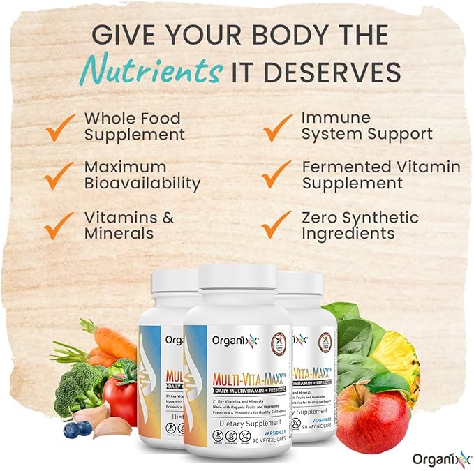 Organixx Multi-Vita-Maxx Whole Food Multivitamin (90 Gel Capsules) & Joint & Muscle Care (60 Capsules)