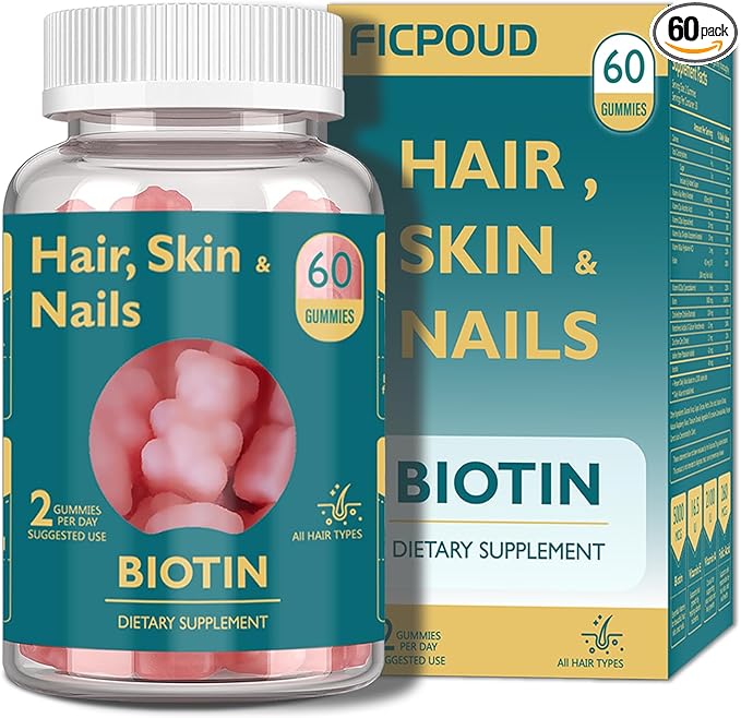 Biotin Gummies, Supports Healthy Hair, Skin & Nails, Vegan Vitamins for Women & Men, Supports Hair Growth and Stronger Nails,Healthy Skin, 30 Day Supply
