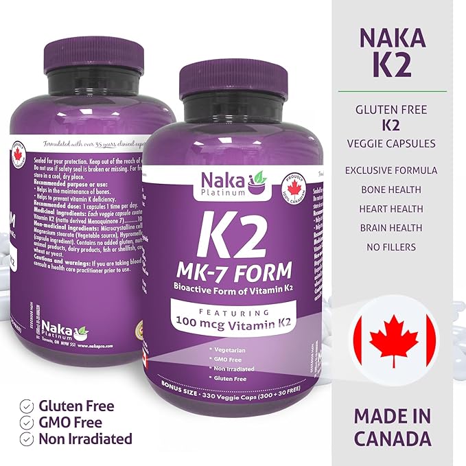 Platinum K2 (MK-7 Form) 100 mcg Super Bonus Size 330 Veggie Caps (300+30) Bioactive Form of Vitamin K2
